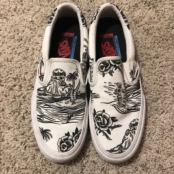 sketchy tank vans slip on white